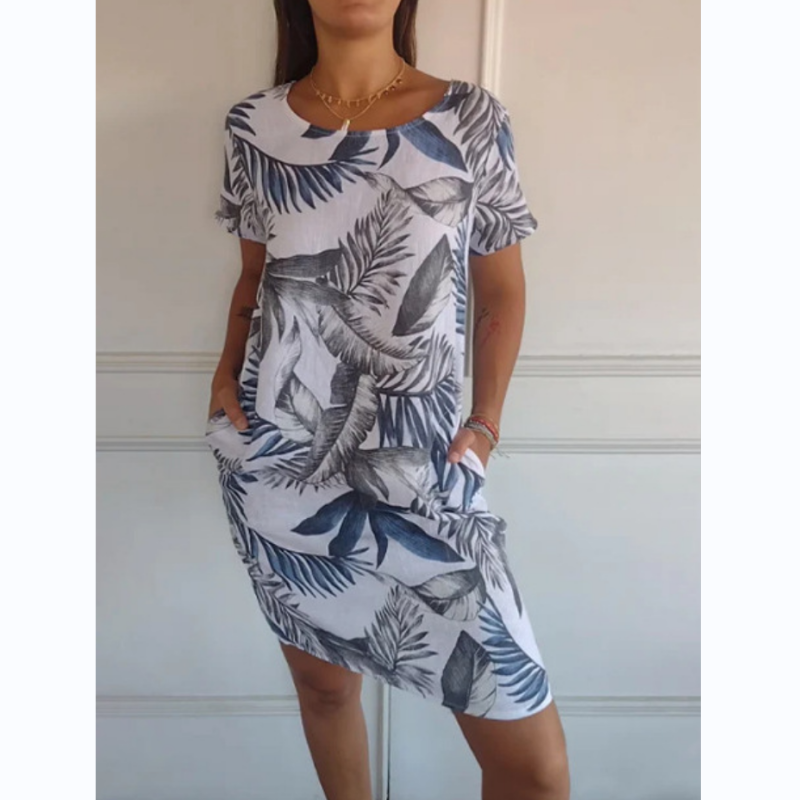 🔥Kerek nyakú ruha botanikai mintával nőknek👗