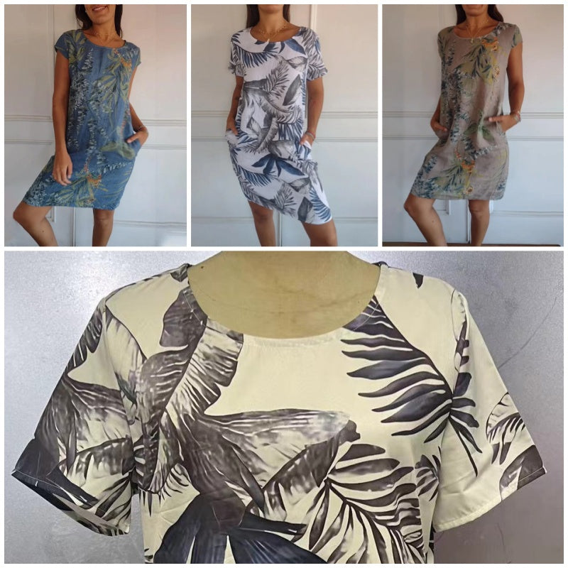 🔥Kerek nyakú ruha botanikai mintával nőknek👗