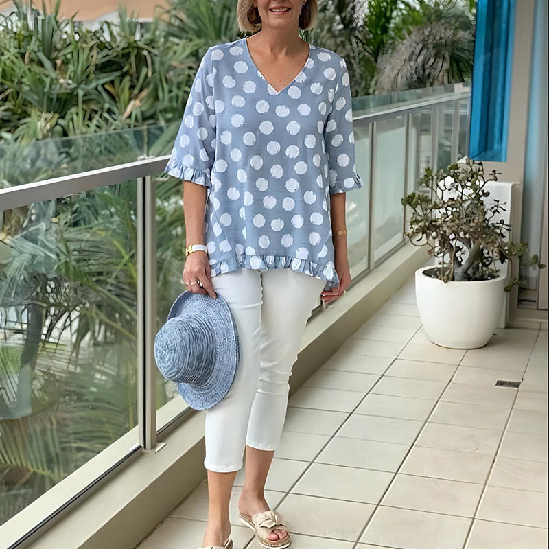 Női divatos nyomtatás V nyak Loose Fit Top