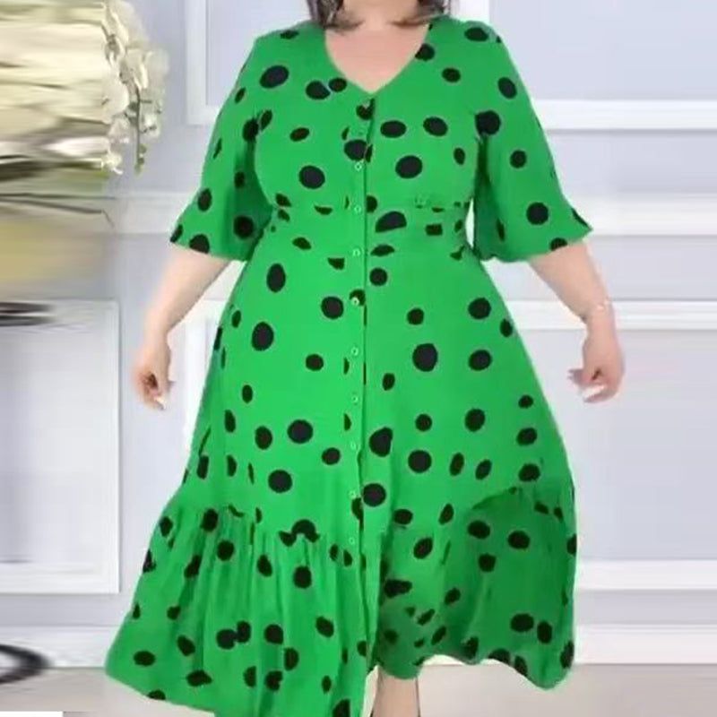 🌸Tavaszi akciók💐 Női elegáns, V-nyakú pöttyös pöttyös ruha