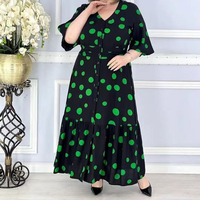 🌸Tavaszi akciók💐 Női elegáns, V-nyakú pöttyös pöttyös ruha