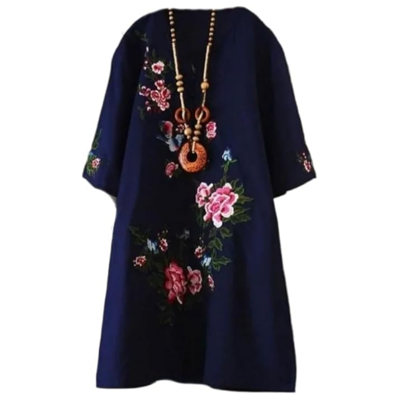 Női V-nyakú virágos nyomtatás laza ruha【M-4XL】