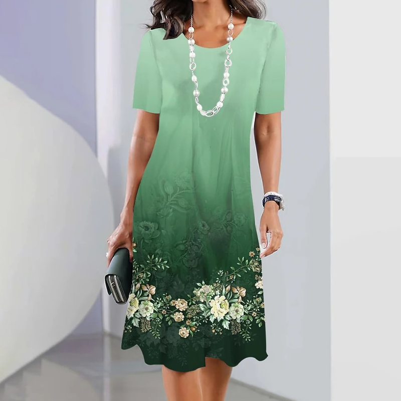 【S-3XL】🌸Elegáns virágmintás kerek nyakú ruha