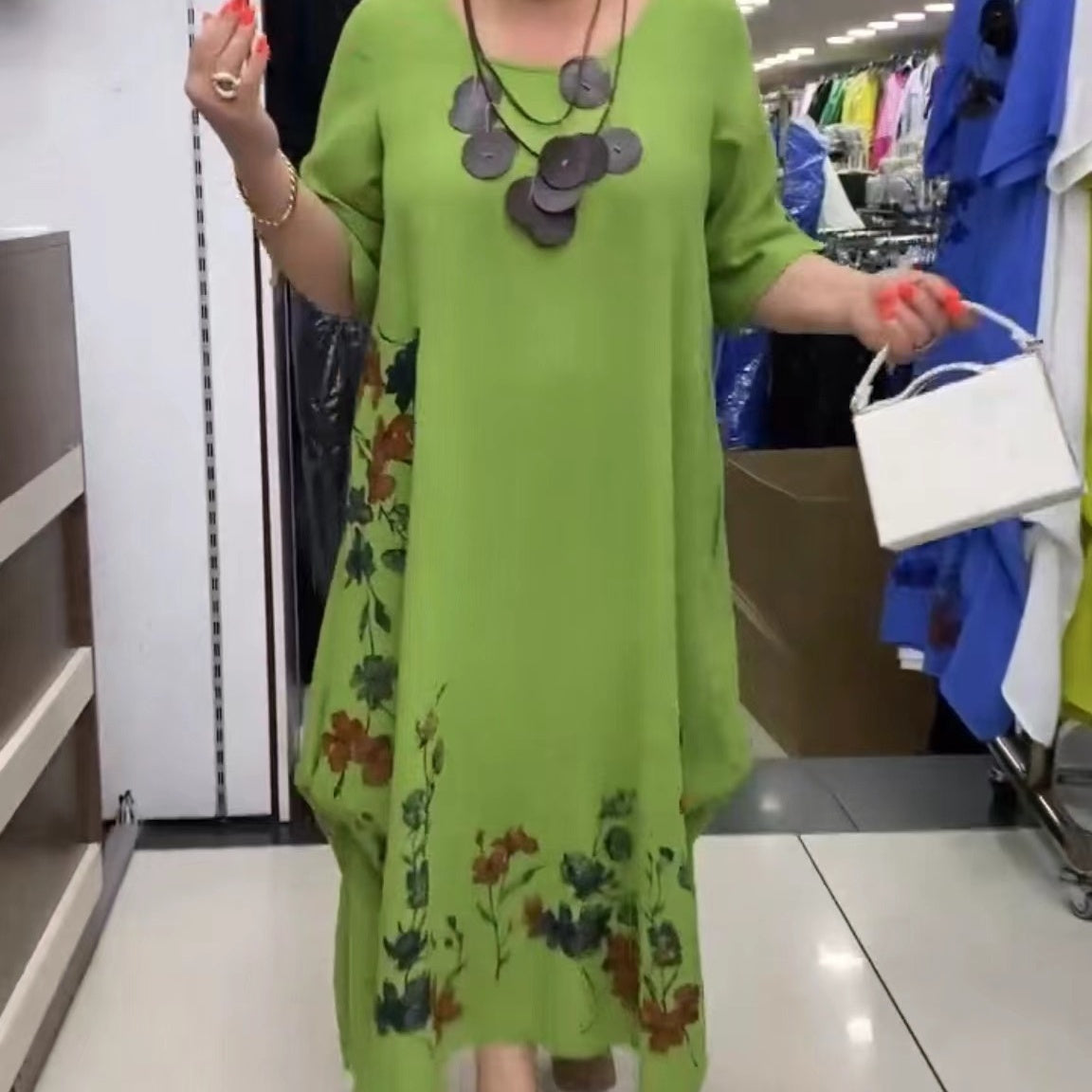 🌺Női nyomtatott kerek nyakú ruha szabálytalan szegéllyel
