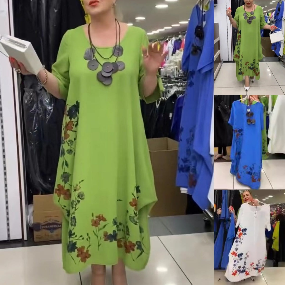 🌺Női nyomtatott kerek nyakú ruha szabálytalan szegéllyel