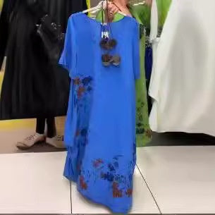 🌺Női nyomtatott kerek nyakú ruha szabálytalan szegéllyel