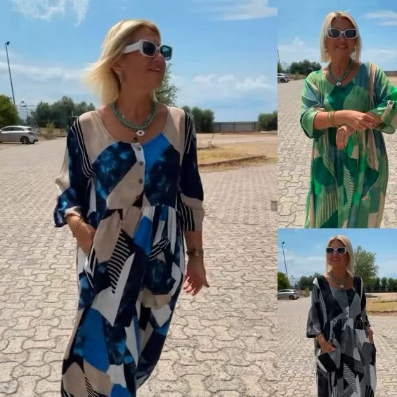 Női elegáns kényelmes kényelmes alkalmi patchwork ruha