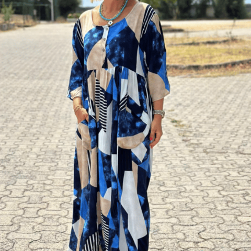 Női elegáns kényelmes kényelmes alkalmi patchwork ruha