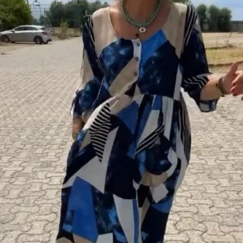 Női elegáns kényelmes kényelmes alkalmi patchwork ruha