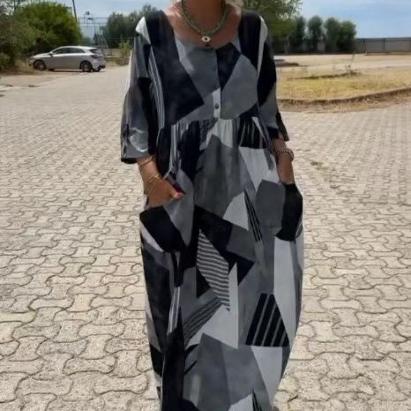 Női elegáns kényelmes kényelmes alkalmi patchwork ruha