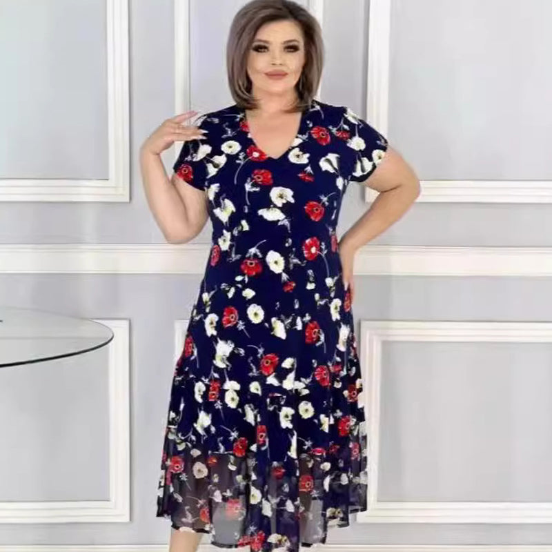 🌸Divatos női ruhák v-nyakú és virágmintás nyakkivágással