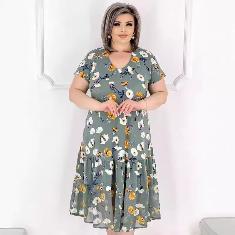 🌸Divatos női ruhák v-nyakú és virágmintás nyakkivágással
