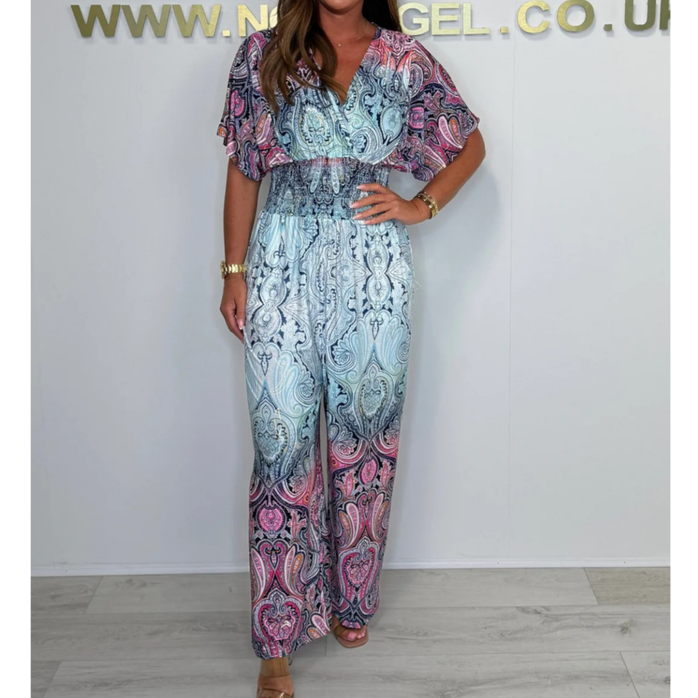 đ·Bohemian Print szĂ©les szĂĄrĂș Jumpsuit