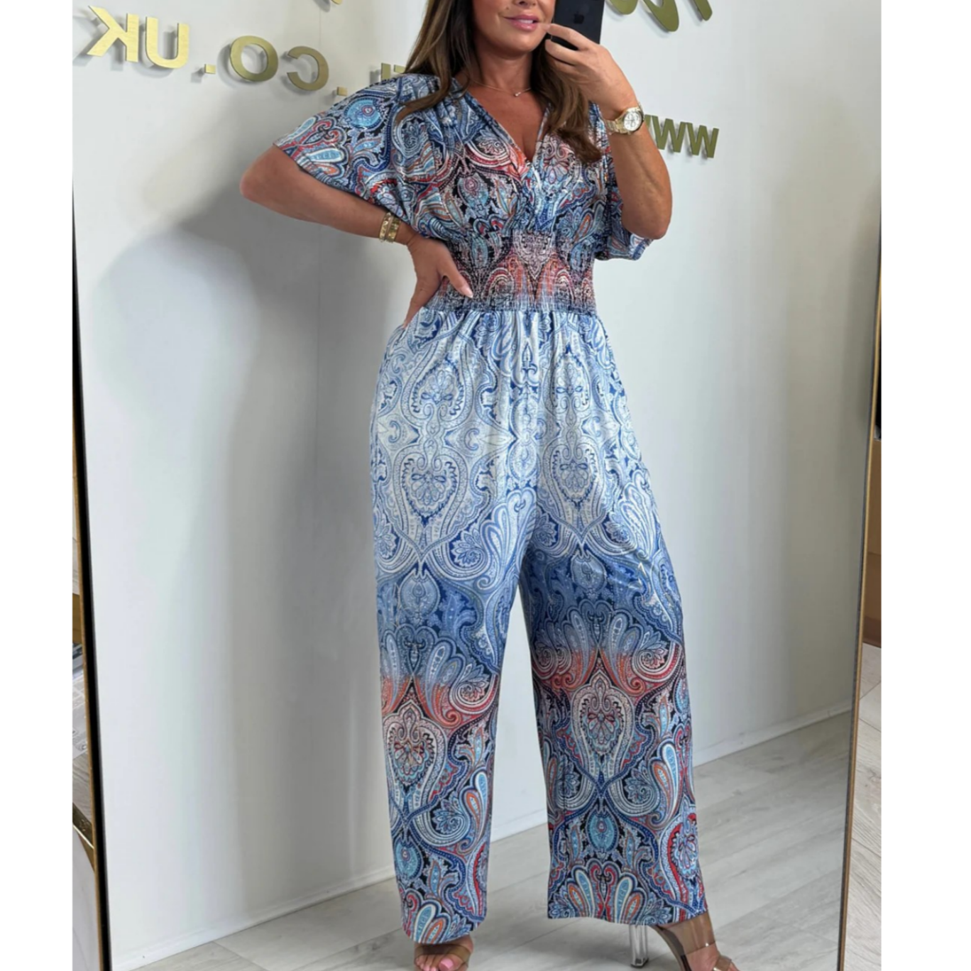 đ·Bohemian Print szĂ©les szĂĄrĂș Jumpsuit