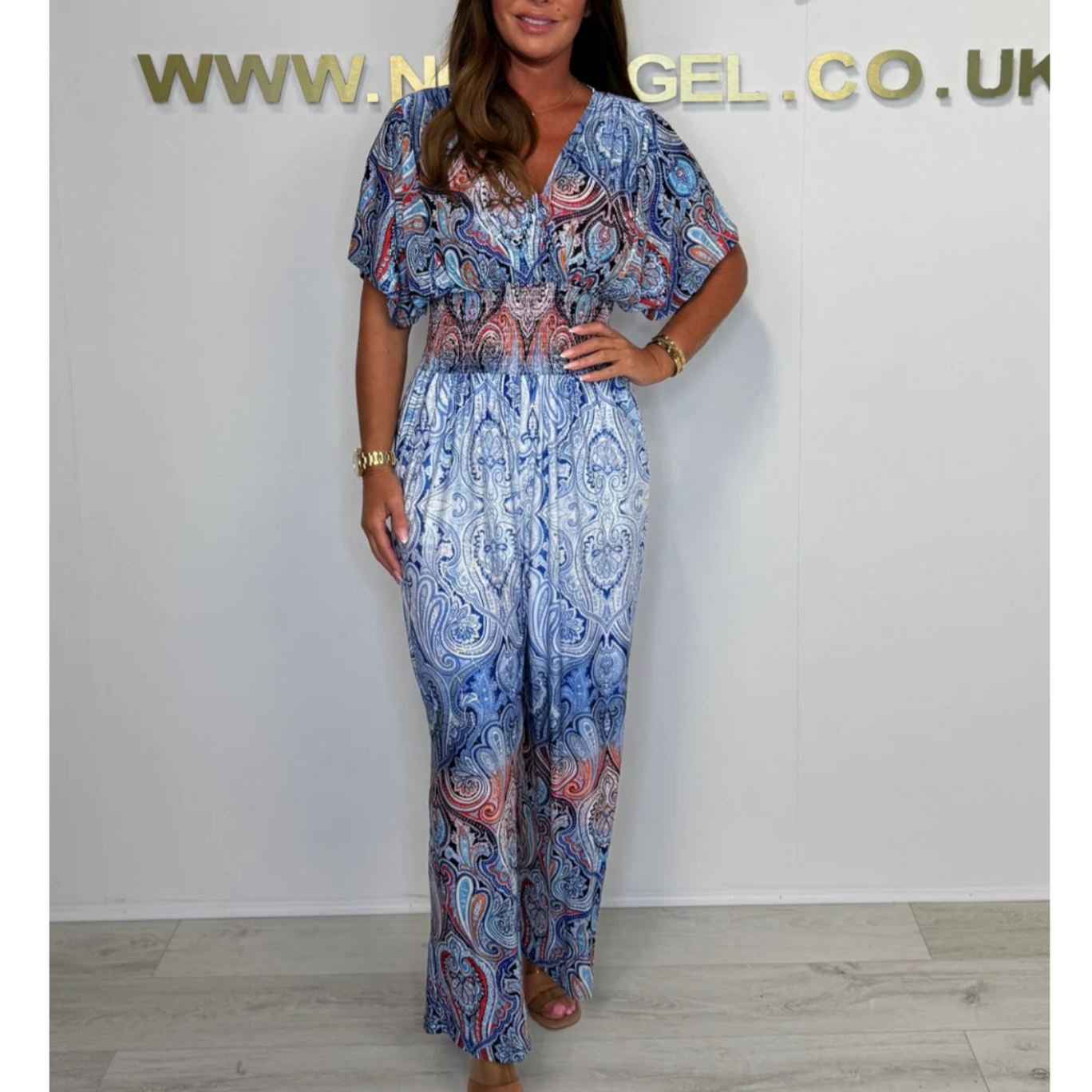 đ·Bohemian Print szĂ©les szĂĄrĂș Jumpsuit
