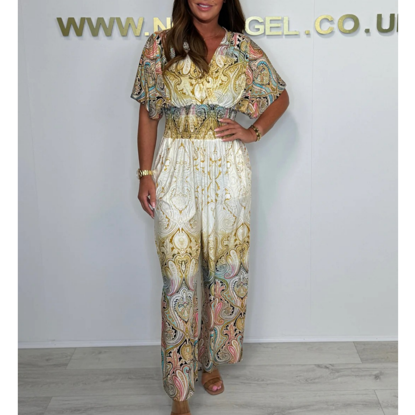 đ·Bohemian Print szĂ©les szĂĄrĂș Jumpsuit