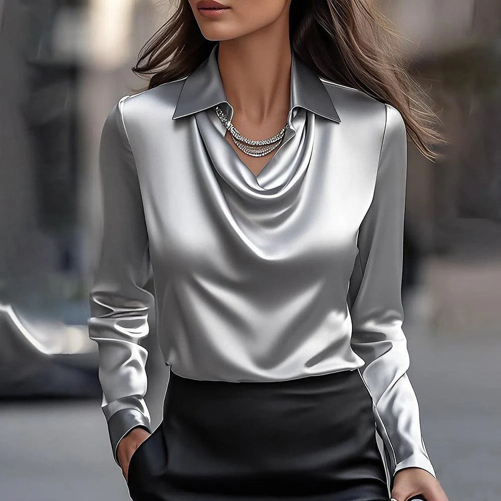 ✨Női egyszínű nyomtatás Drape gallérú ing