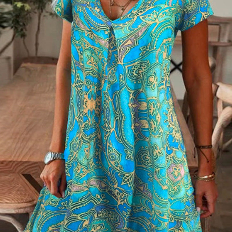【M-3XL】🌺Női elegáns virágos nyomtatás V-nyakú hosszú ruha