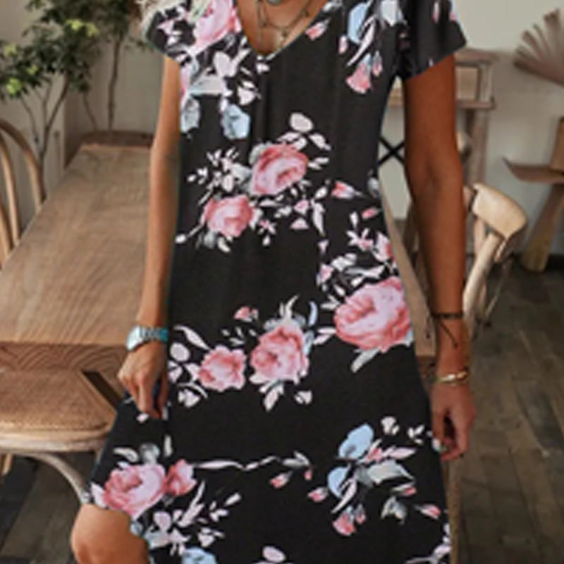 【M-3XL】🌺Női elegáns virágos nyomtatás V-nyakú hosszú ruha