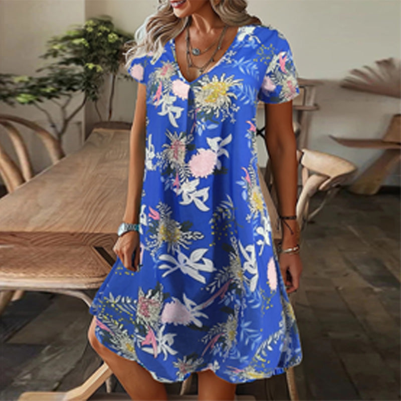 【M-3XL】🌺Női elegáns virágos nyomtatás V-nyakú hosszú ruha