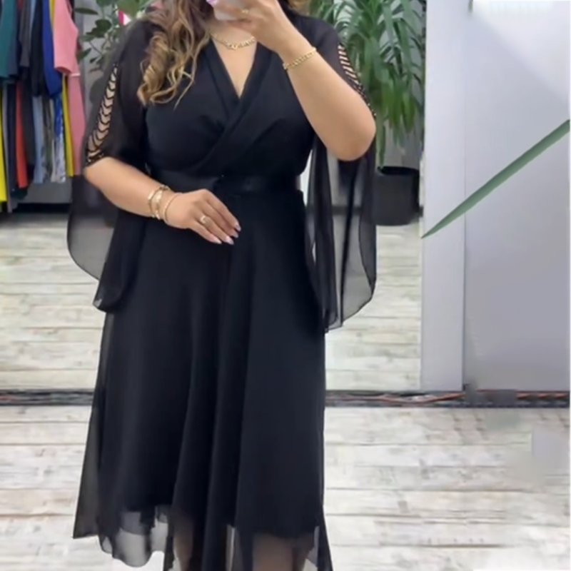 Női elegáns V-nyakú ruha