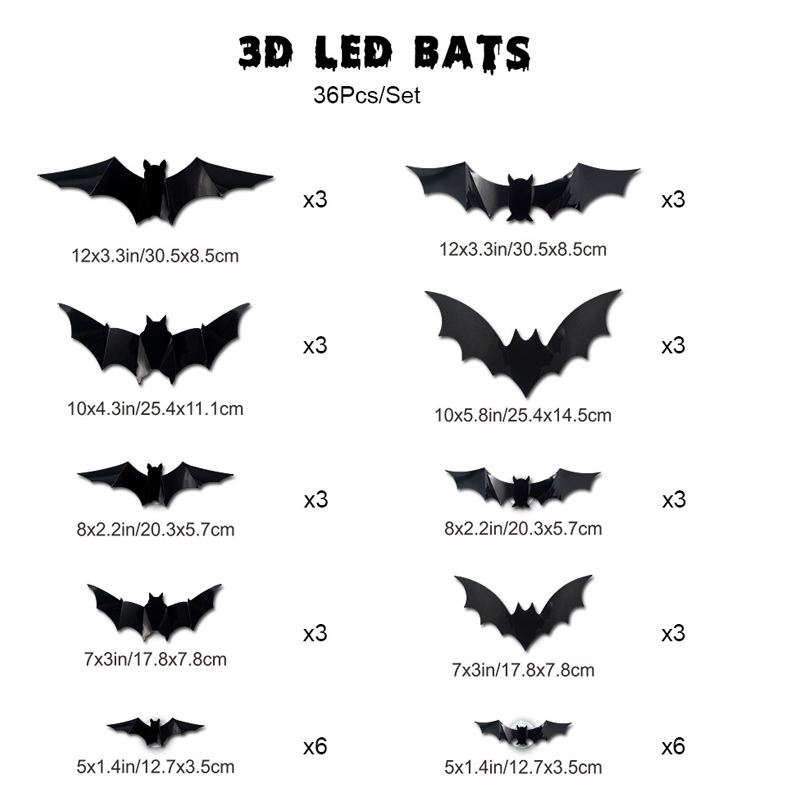 🦇Halloween 3D világító denevérek
