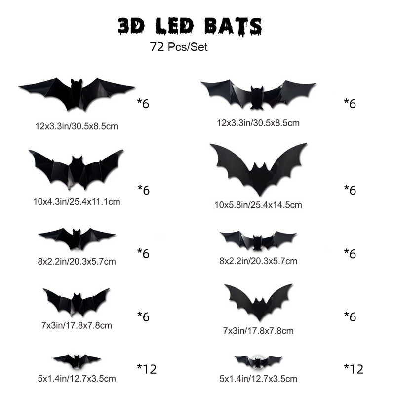 🦇Halloween 3D világító denevérek