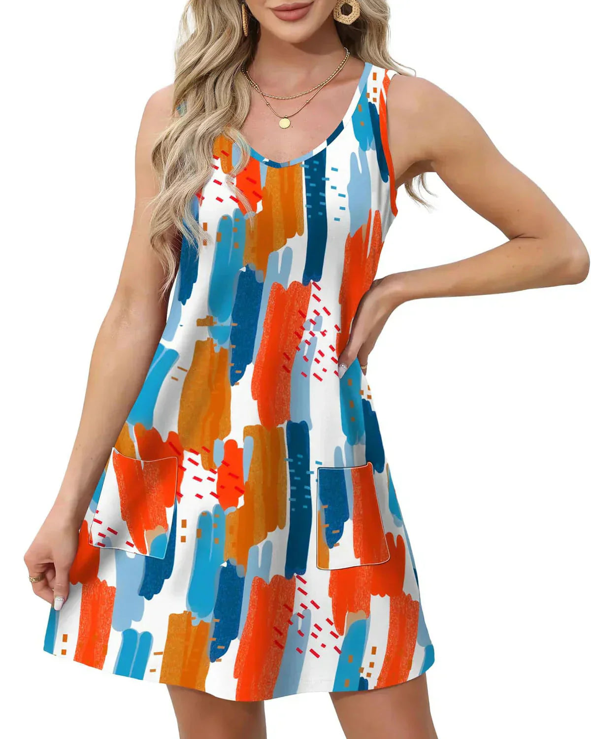 【S-3XL】👗Női ujjatlan zsebruhás ruha