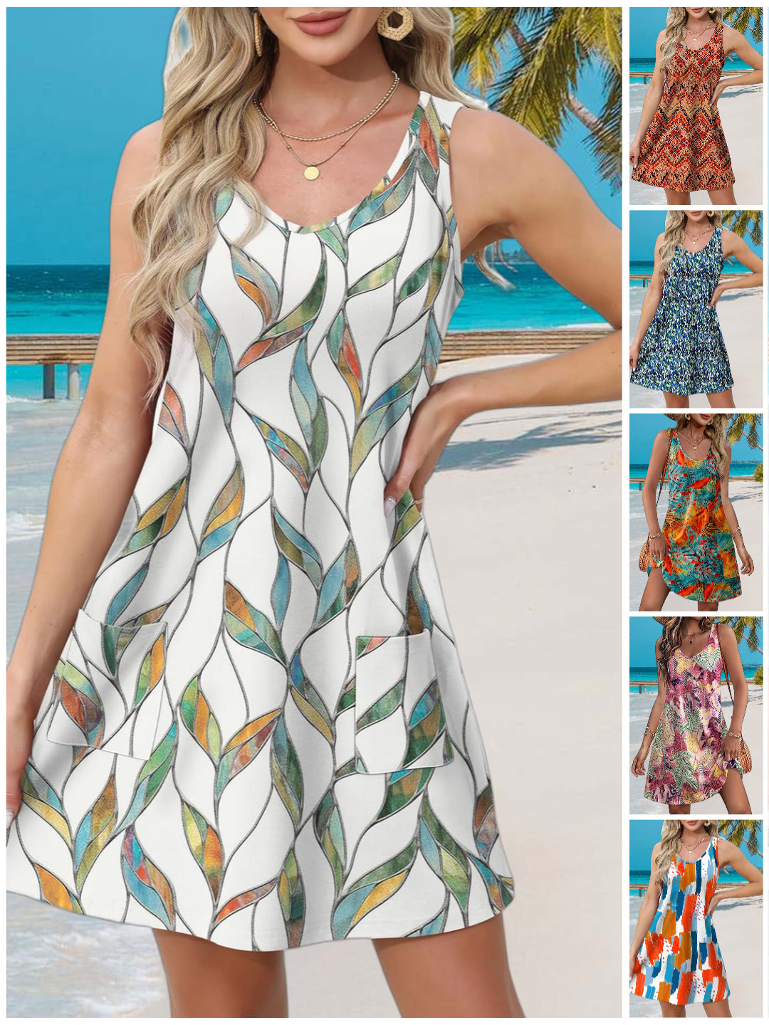 【S-3XL】👗Női ujjatlan zsebruhás ruha