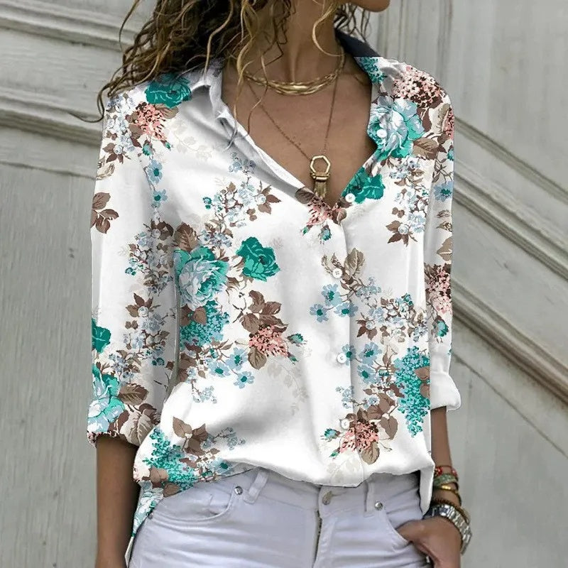 Women's Printed Long Sleeve Button Down Shirt
