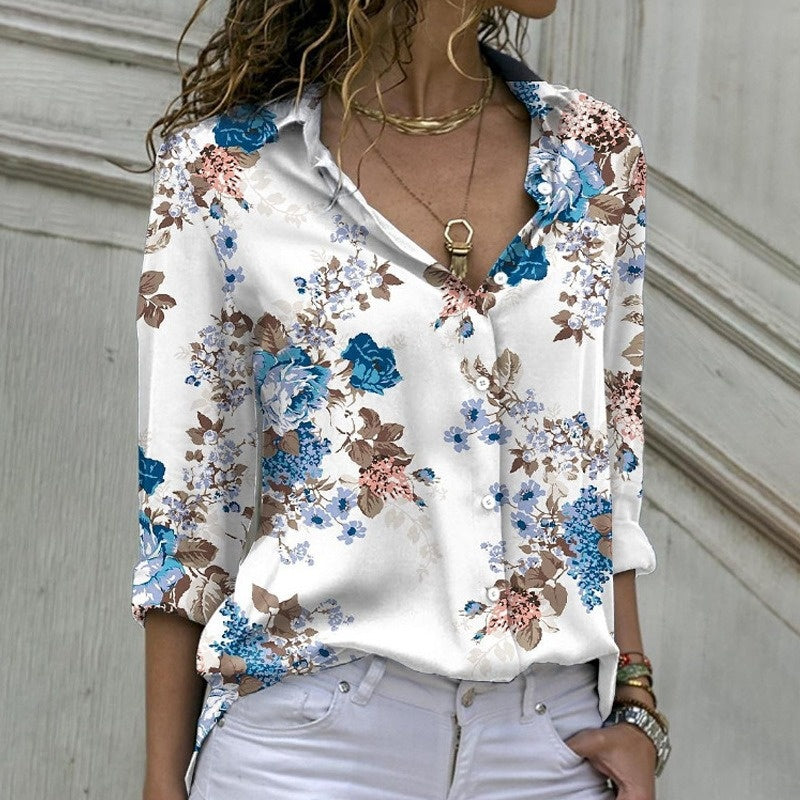 Women's Printed Long Sleeve Button Down Shirt