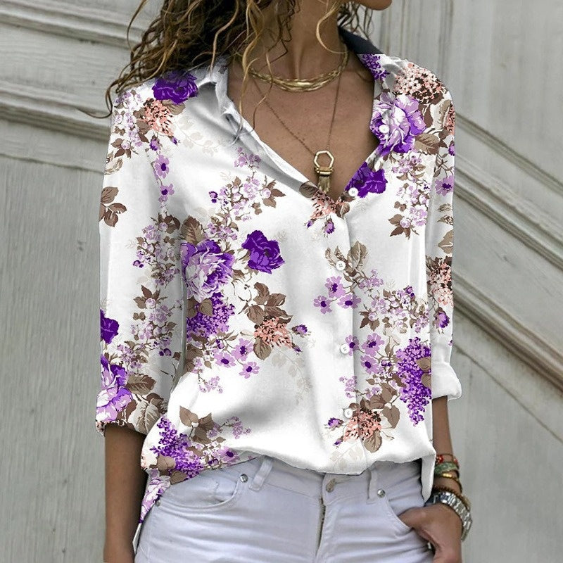 Women's Printed Long Sleeve Button Down Shirt