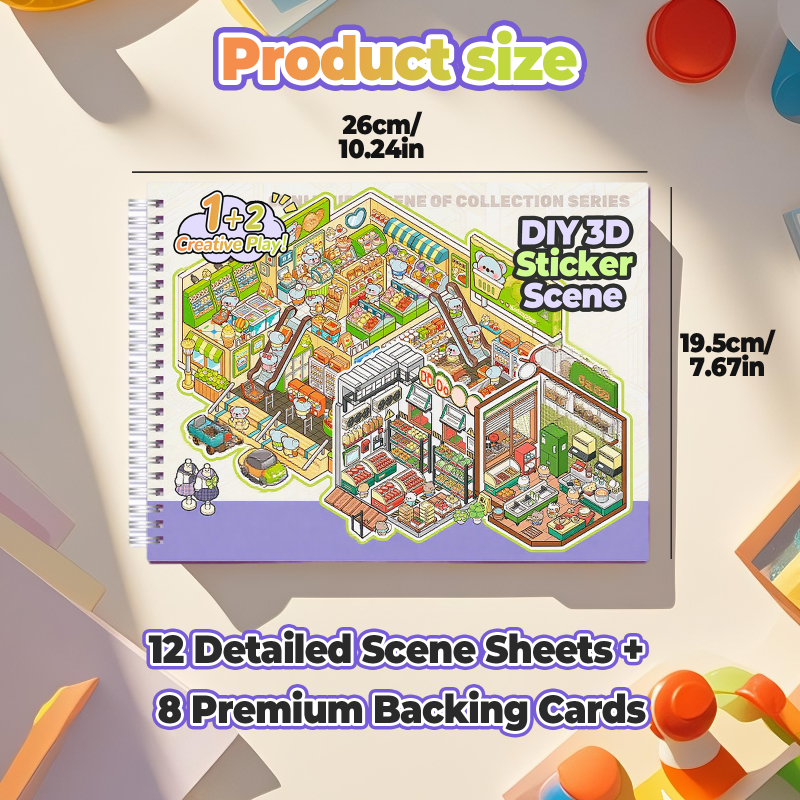 12 Sets DIY 3D Sticker Scene Collection Book