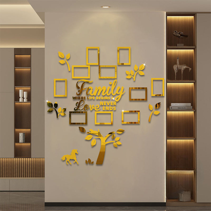 ✨ 3D családfa képkeret falmatrica – modern stílus, fényes felület, öntapadó 🏡