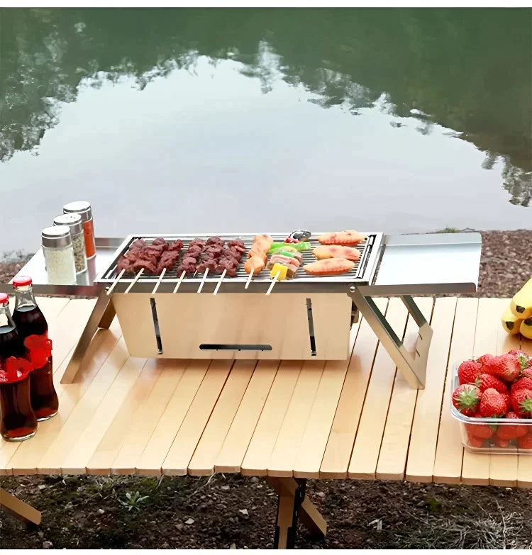 Hordozható összecsukható rozsdamentes acél kemping grillrács