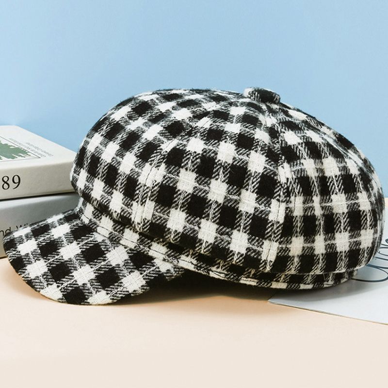 Szép ajándék! Vintage kockás női oktagonális kalap sapka