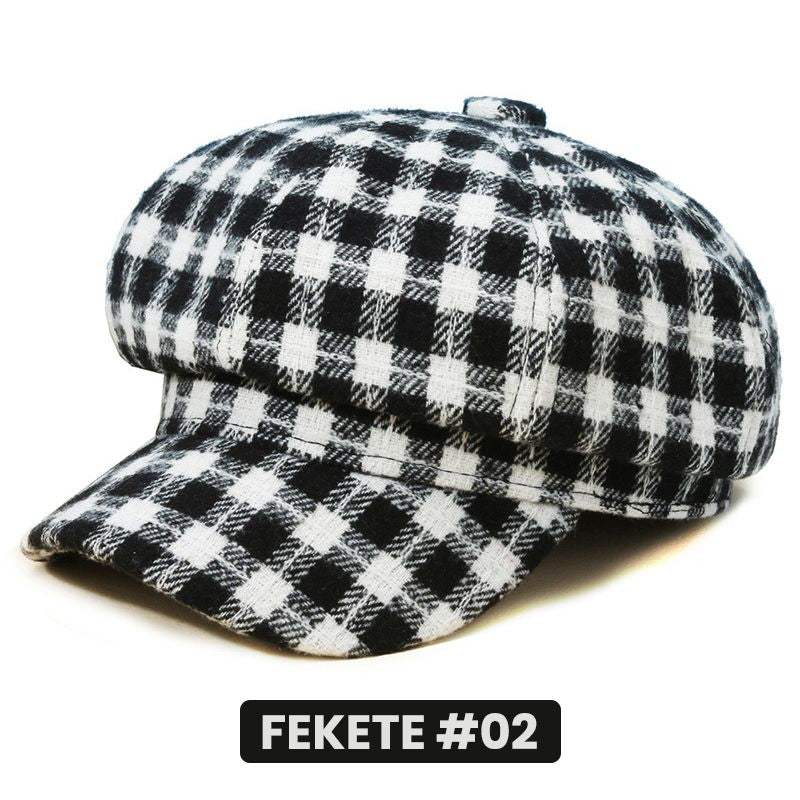 Szép ajándék! Vintage kockás női oktagonális kalap sapka