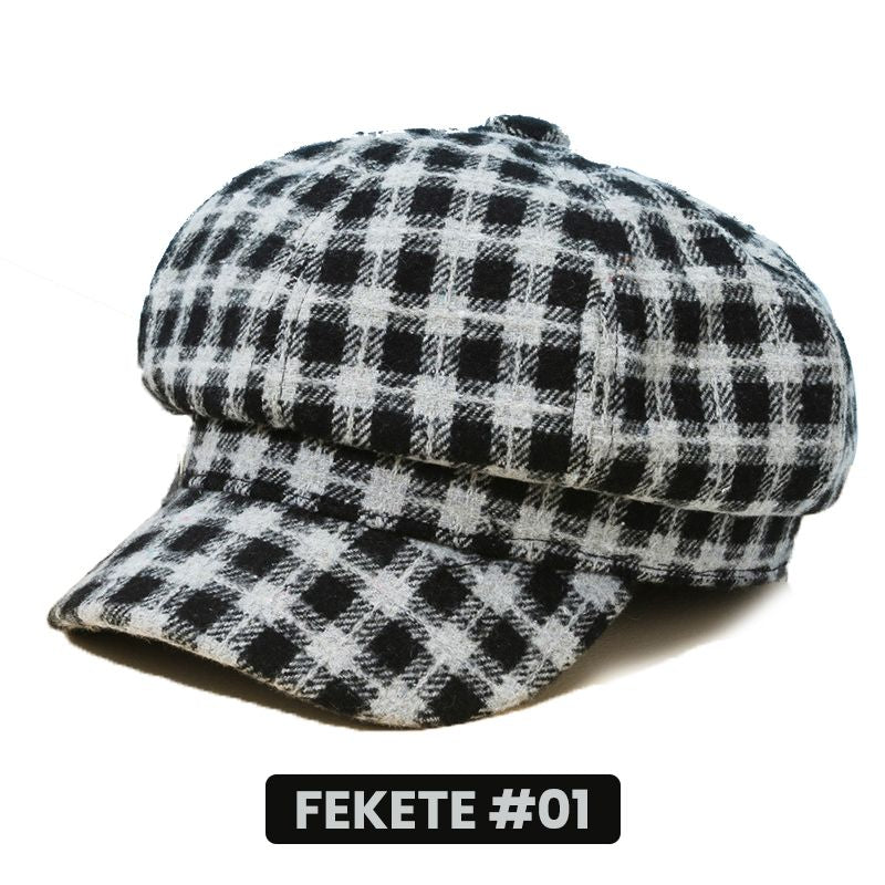 Szép ajándék! Vintage kockás női oktagonális kalap sapka