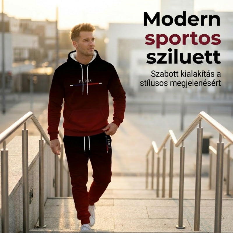 Férfi színátmenetes melegítő szett – kapucnis pulóver és melegítőnadrág