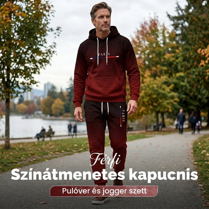Férfi színátmenetes melegítő szett – kapucnis pulóver és melegítőnadrág