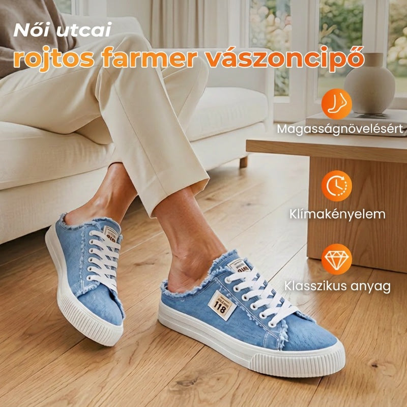 💐Női farmer anyagú slip-on papucs – kényelmes talp és laza stílus 👟☀️