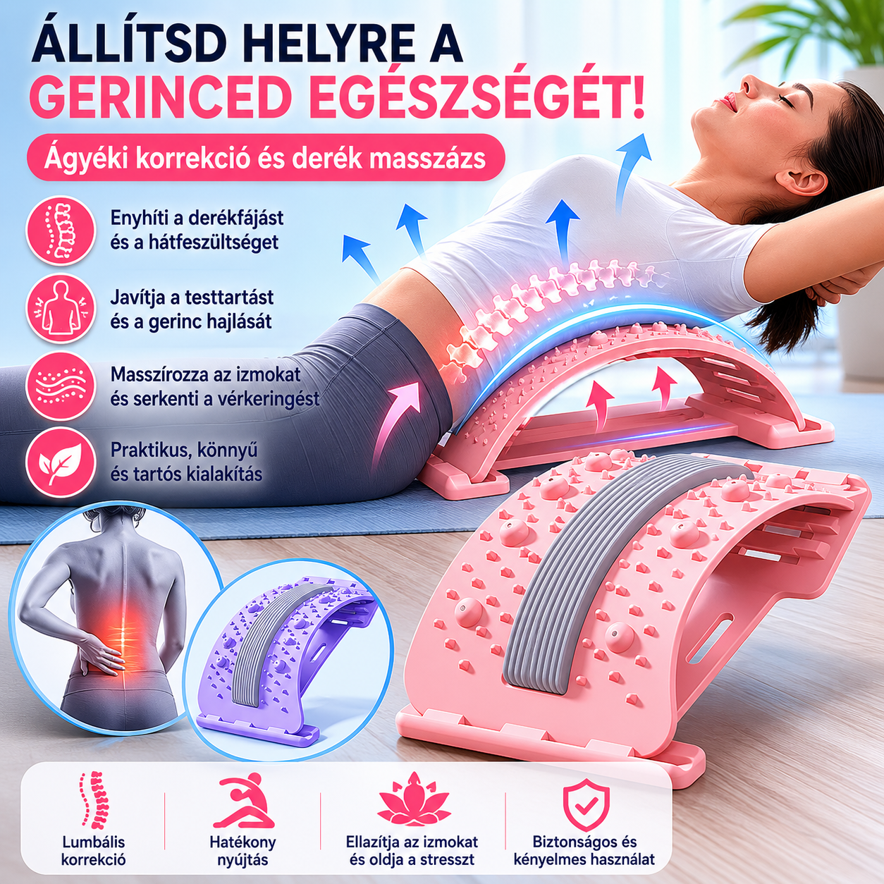 🧘‍♀️Lumbális gerincjavító derékmasszírozó deszka, Fájdalomcsillapító🩹