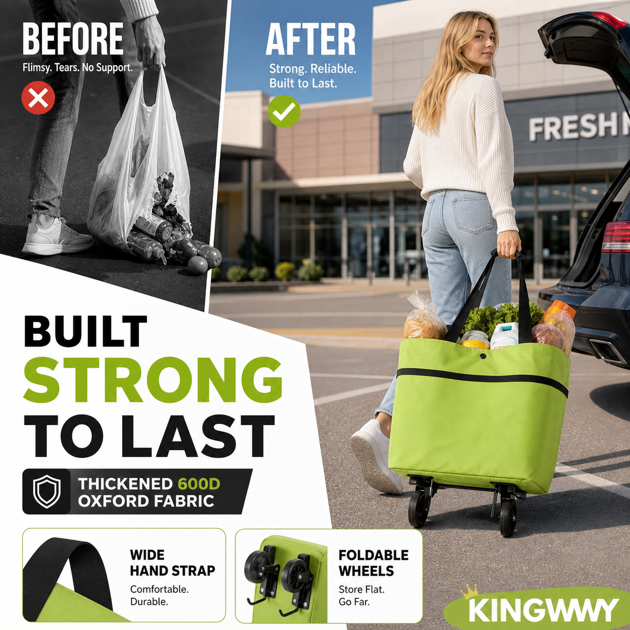 🛒✨ 2 az 1-ben Összecsukható Bevásárlókocsi – Könnyű, Strapabíró és Bárhová Magaddal Viheted