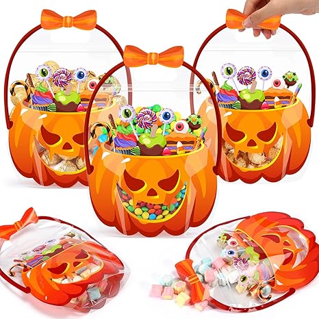 🎃 LAST DAY PROMOTION - 50%OFF 🔥  Halloween Favor Bags Transparent Pumpkin Sealed Pouches🎁