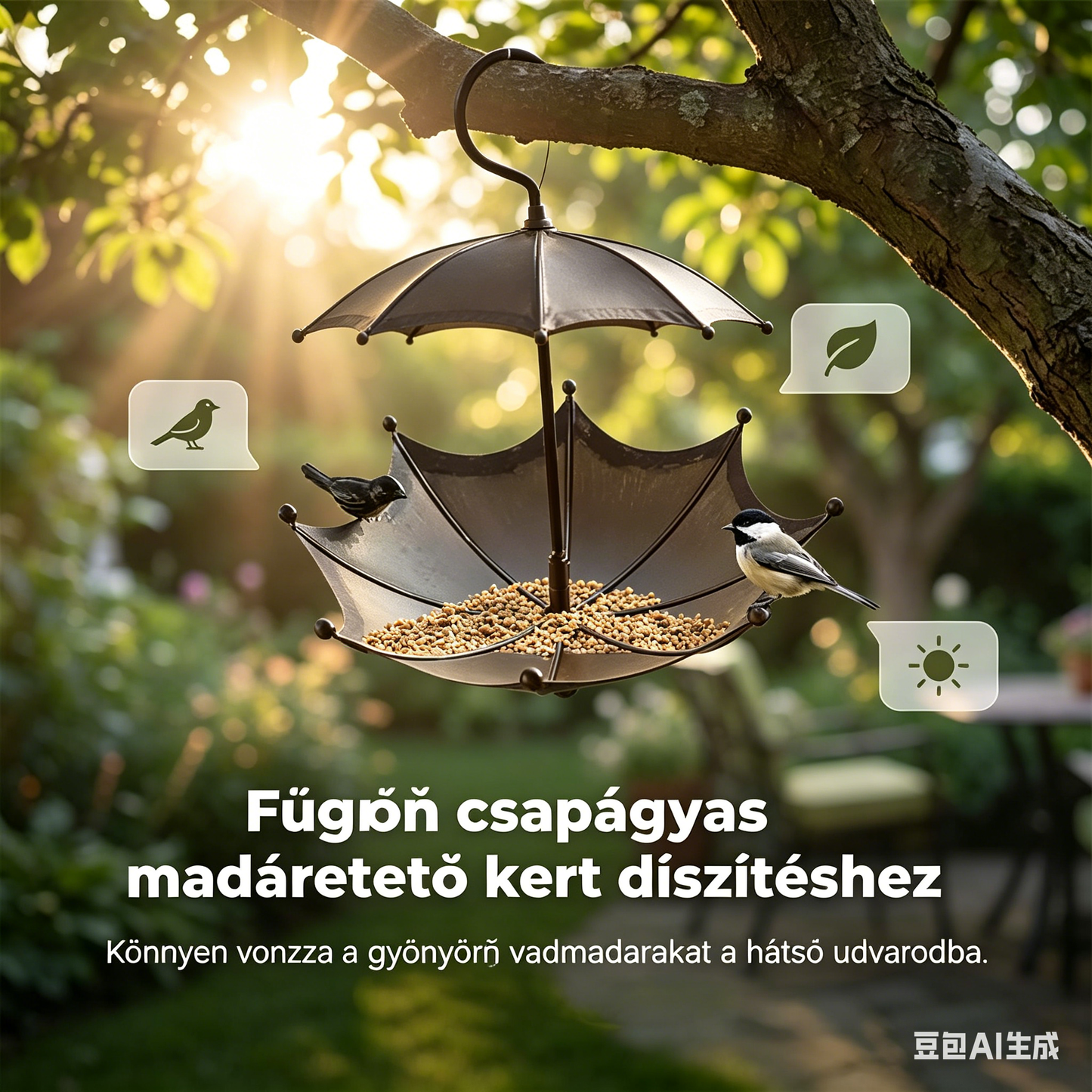 Függő esernyős madáretető és fürdő