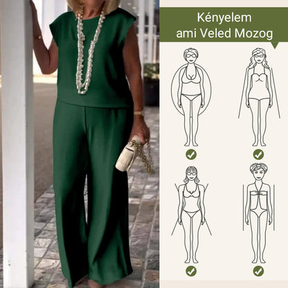 Női rew nyakú ujjatlan felső és nadrág szett