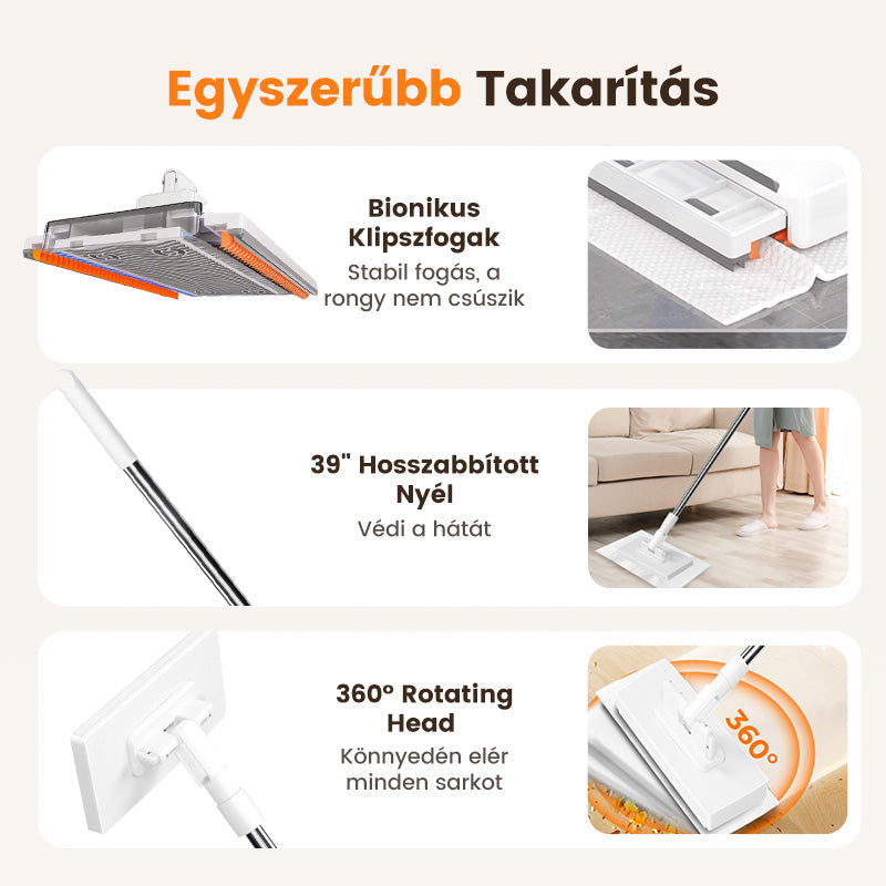 ⚡ Poroló seprű 4 mosható kendővel – gyors tisztítás! 🏠✨
