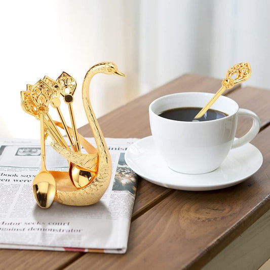 🦢✨☕ Kreatív hattyú mintás kávékavargó kanál szett (6 kanál)