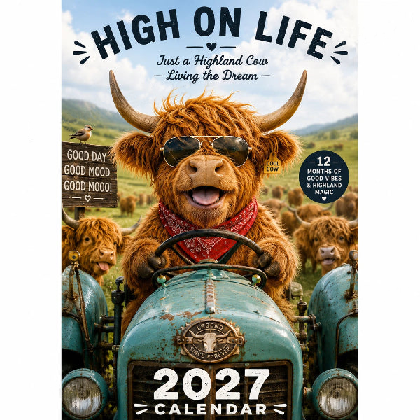 🐮Humoros 2027-es Highland Cow falinaptár, A4-es méret, eredeti fali dekoráció 🗓️✨