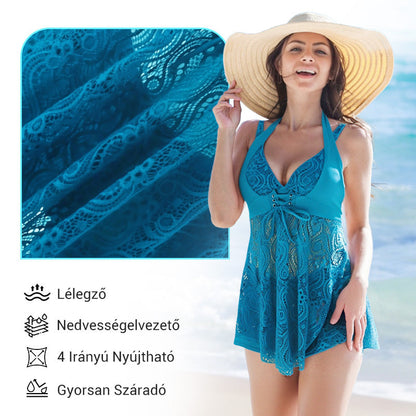 🩱 Csipkés, V-nyakú, egyrészes fürdőruha szett rövidnadrággal